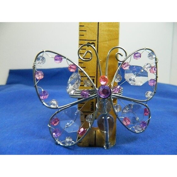 Butterfly Napkin Rings Lot of 5 Silver Tone Wire with Multicolored Beads - Picture 9 of 10